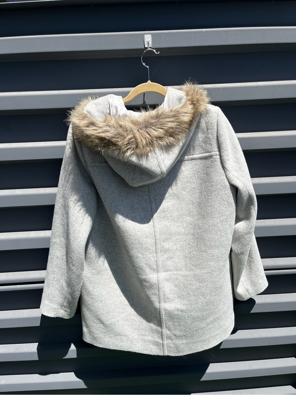 J. Crew Light Gray Wool-Blend Pea Coat with Faux Fur Trim - Picture 6 of 7
